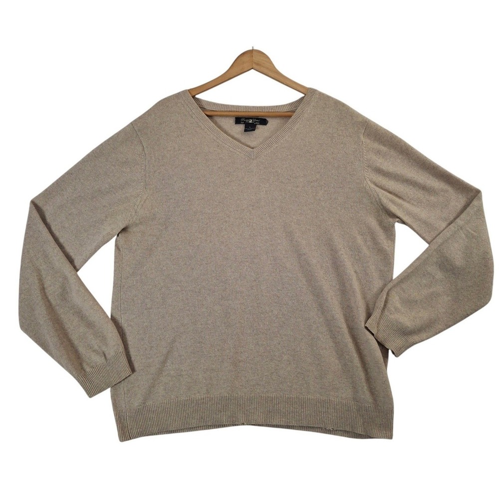 Pronto Uomo 100% Cashmere Sweater Men's Large Tan V-Neck Knit Pullover